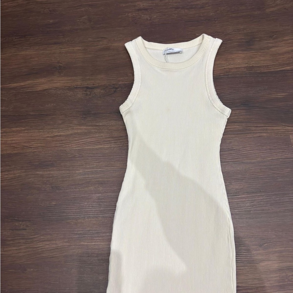 Bershka Off-White Ribbed Midi Dress